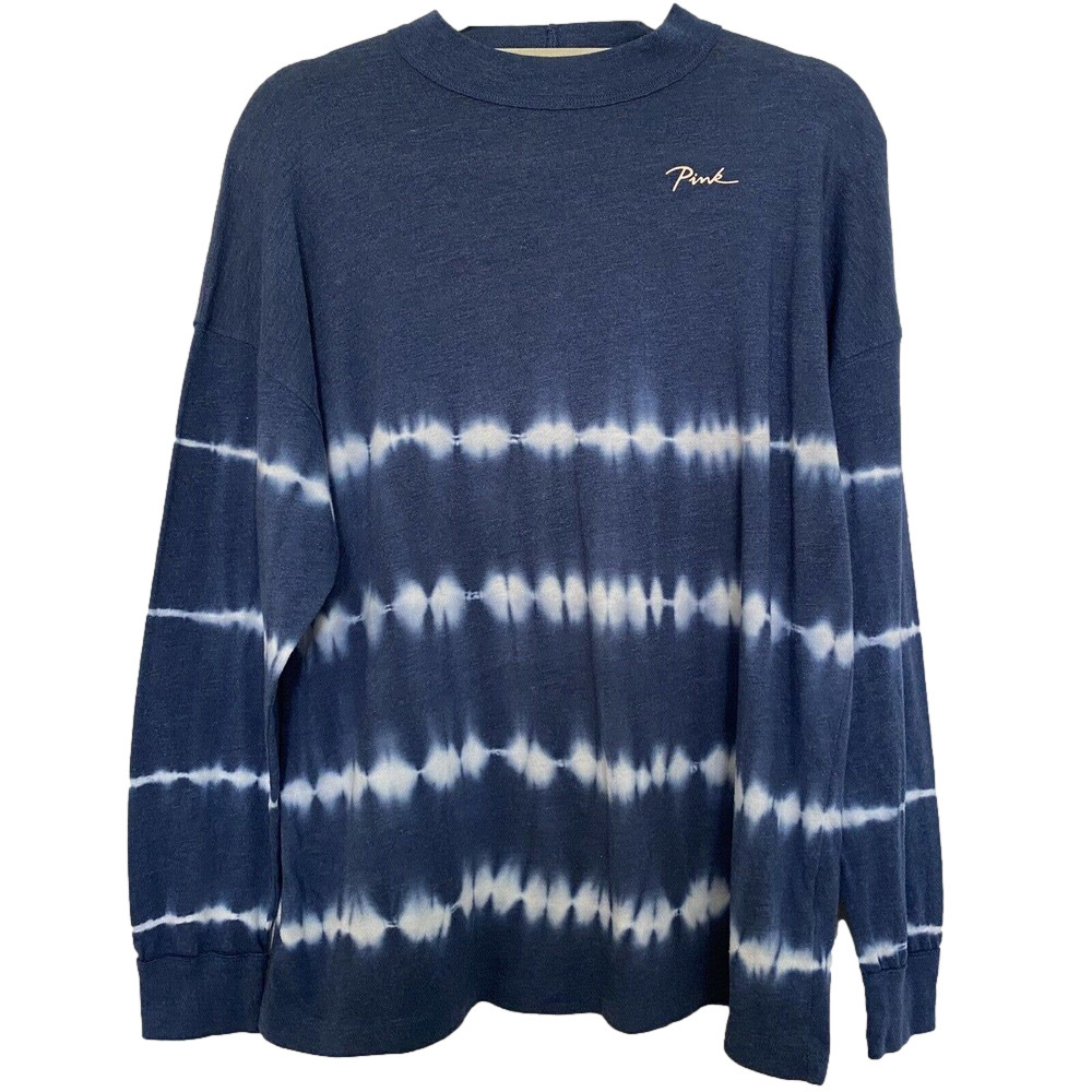 🌵 PINK Victoria's Secret Blue & White Tie Dye Long Sleeve T-Shirt - Size XS